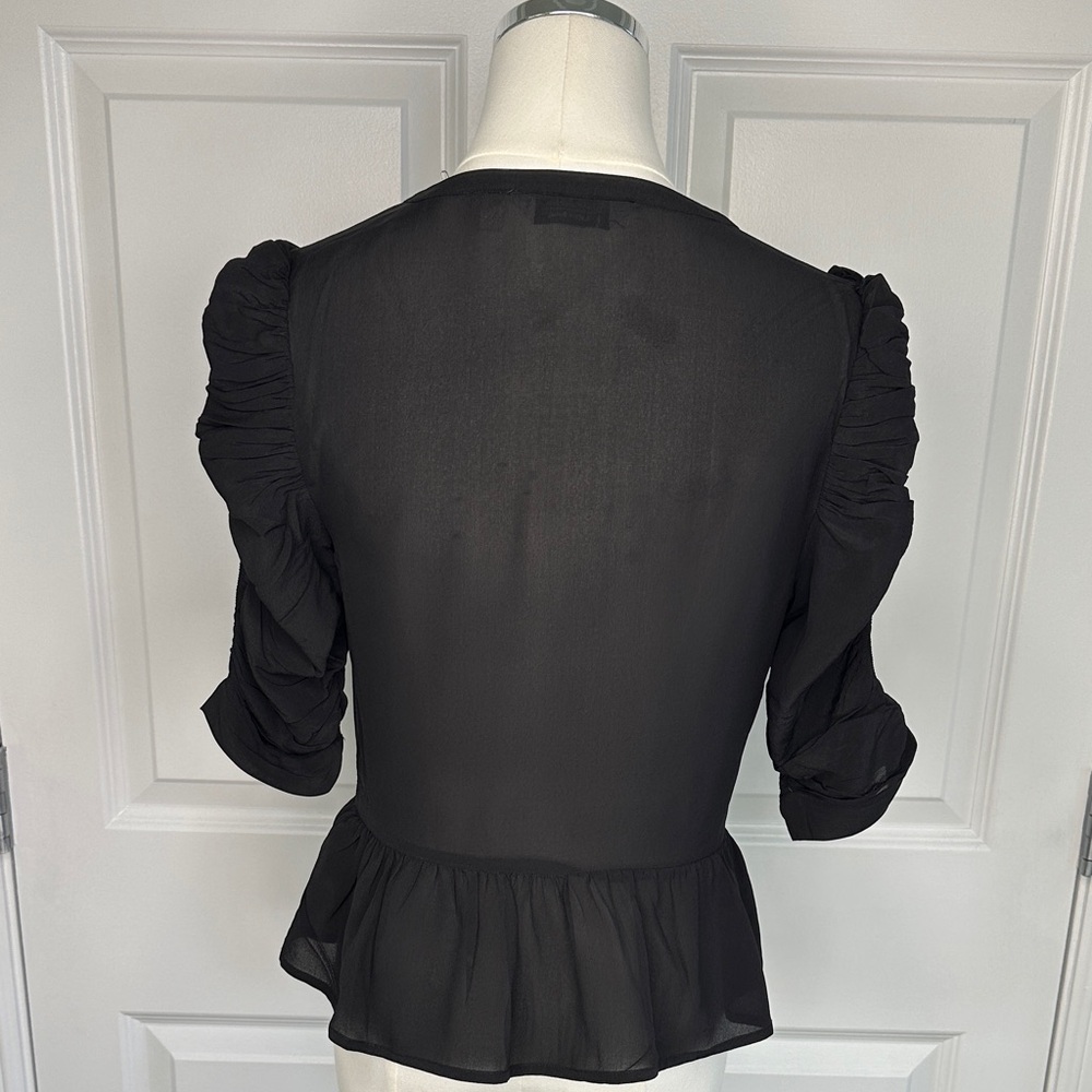 & Other Stories Black Silk Viscose Peplum Ruffled String Sleeve Blouse Size 4 - Picture 6 of 12